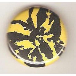 Badge jaune linogravure papillon