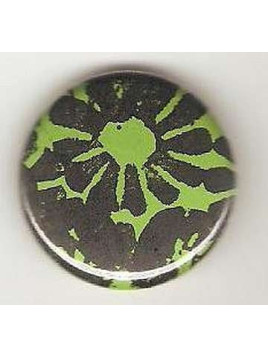 Badge vert linogravure fleurs