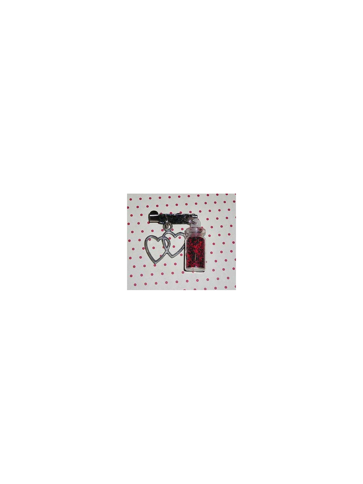 Broche fiole rouge et noire avec cœur