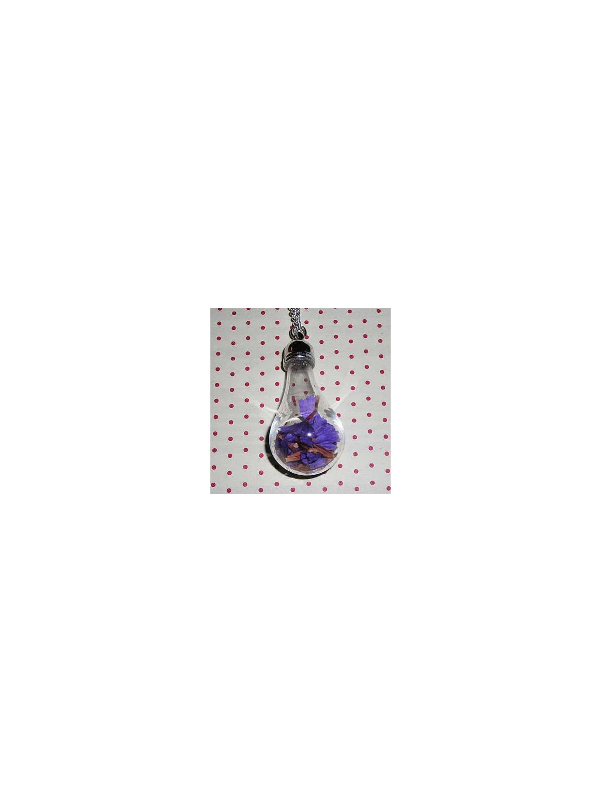 Collier fiole pendante avec fleurs violettes