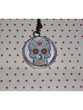 Collier cabochon Calavera coeur