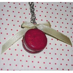 Collier Macaron framboise-vanille