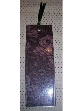 Marque-page avec ruban, motif marron foncé à fleurs