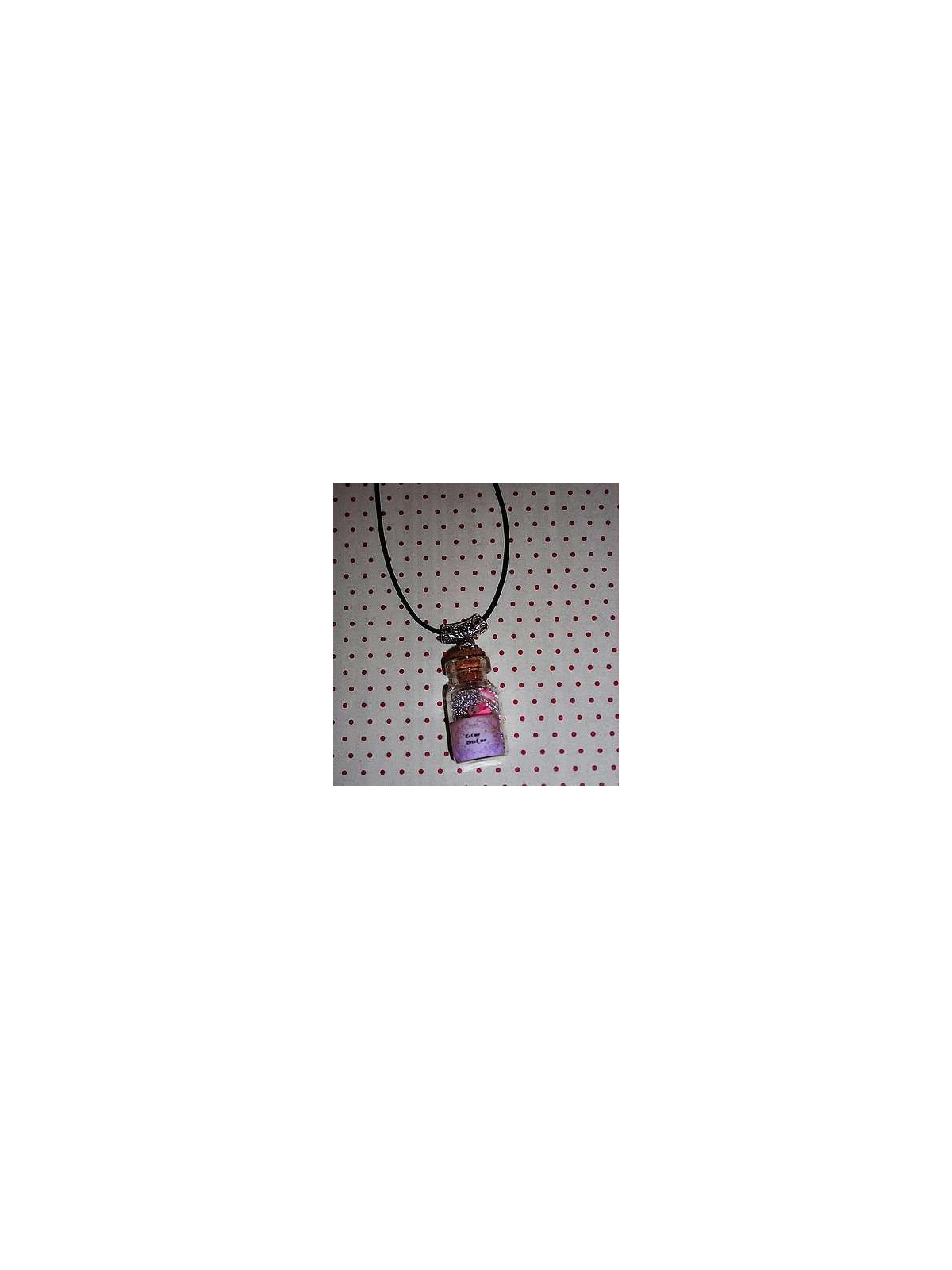 Collier fiole Alice : eat me, drink me