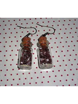Paire de boucles d’oreilles fioles cristaux rosés