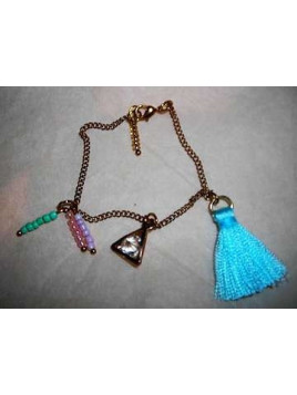 Bracelet doré perles, pierre & pompon