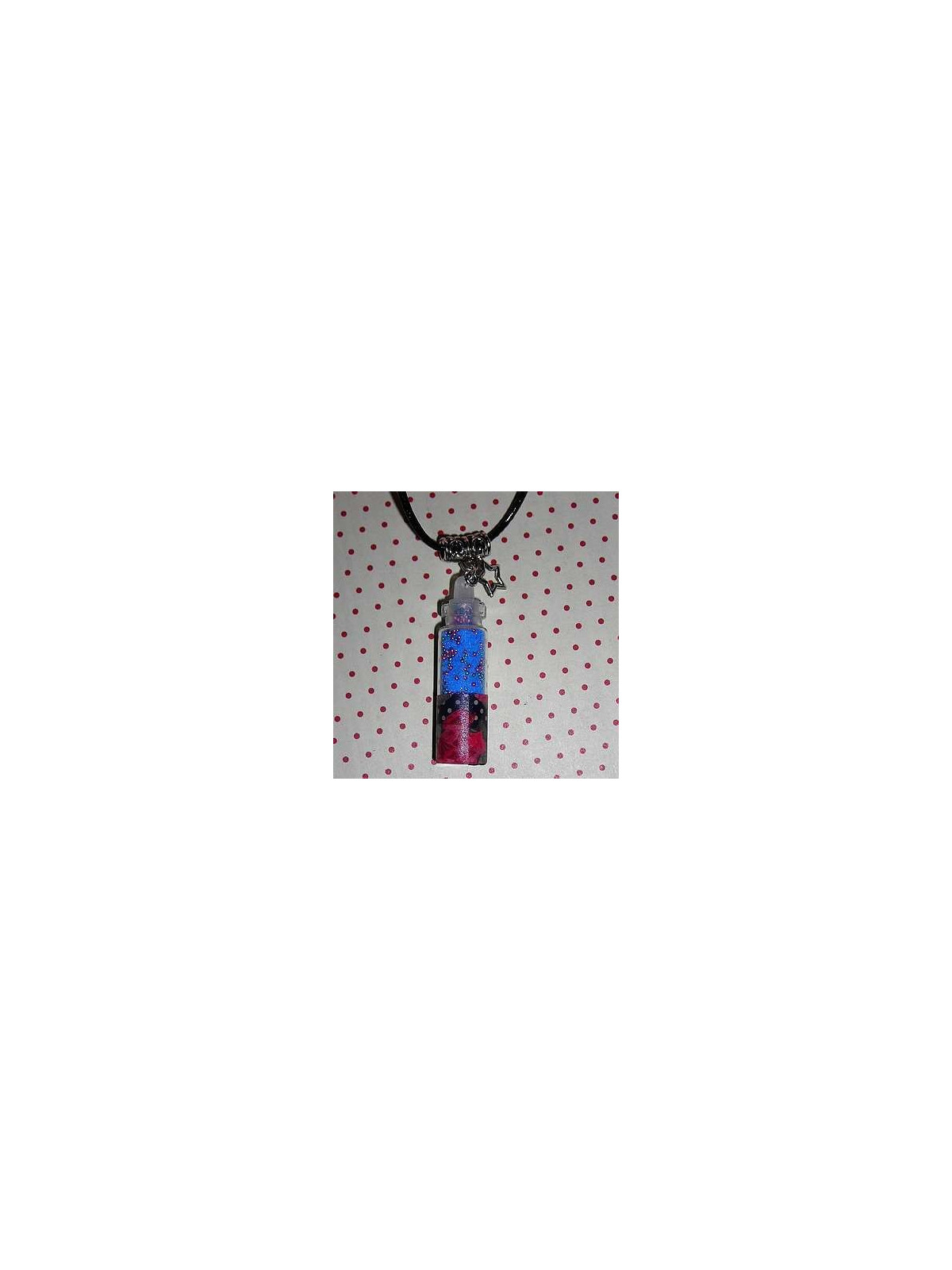 Collier fiole fleur rose et bleue