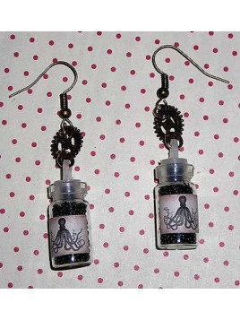 Paire de boucles d’oreilles fioles Pieuvre