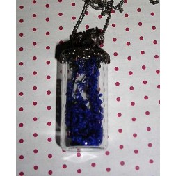 Collier fiole droite fleurs bleues