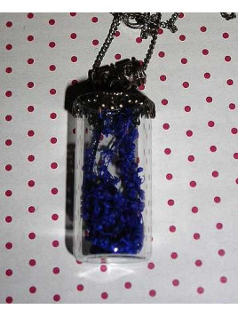 Collier fiole droite fleurs bleues