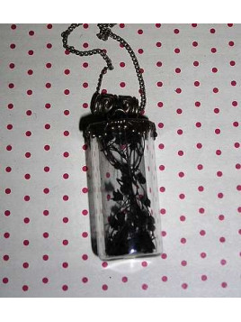 Collier fiole droite fleurs noires