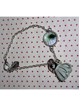 Bracelet cabochon Plume de paon