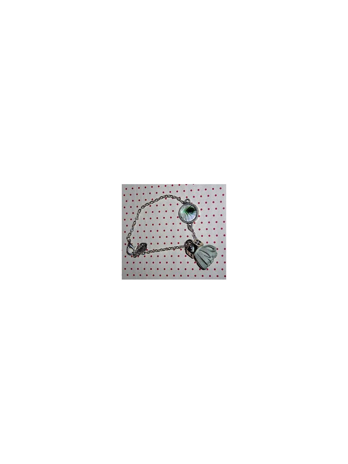 Bracelet cabochon Plume de paon