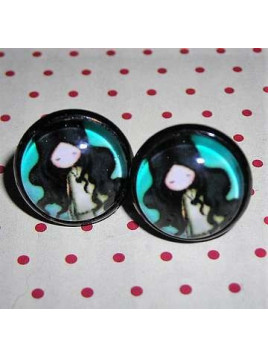 Paire de boucles d’oreilles cabochon Petite fille brune