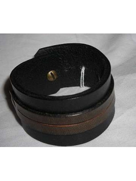 Bracelet en cuir noir et double bande marron