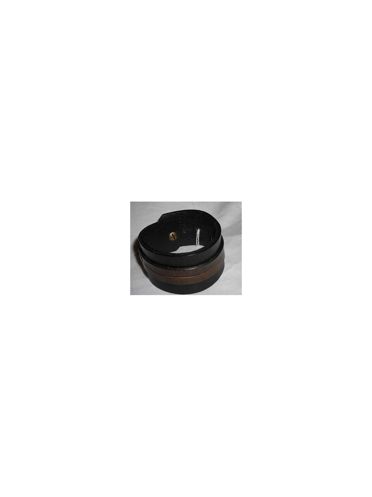 Bracelet en cuir noir et double bande marron