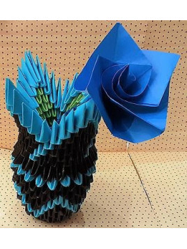 Vase en origami 3D bleu et marron