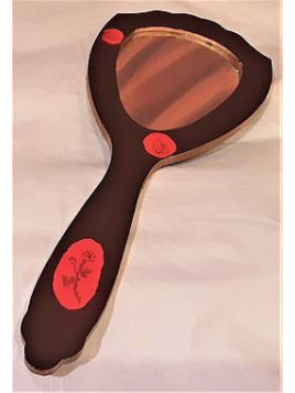 Miroir marron et rouge en bois pyrogravé, motif roses