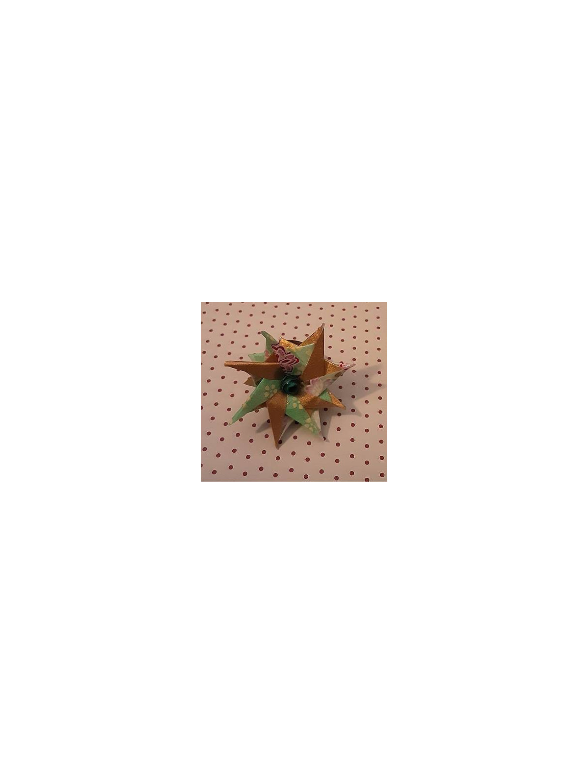 Bague en origami Fleur verte et dorée