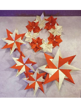 Lot décoration origami Couronne et étoiles de Noël rouge et blanc