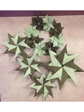 Lot décoration origami Couronne et étoiles de Noël bleu et gris