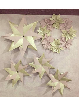 Lot décoration origami Couronne et étoiles de Noël violet et blanc