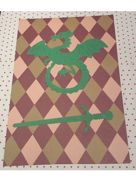 Carte postale avec découpe Dragon & épée – vert