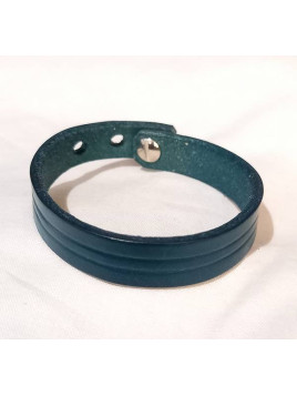 Bracelet fin strié en cuir turquoise (1 cm)