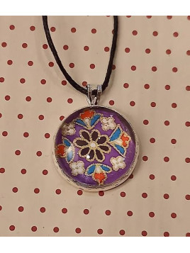 Collier cabochon origami violet