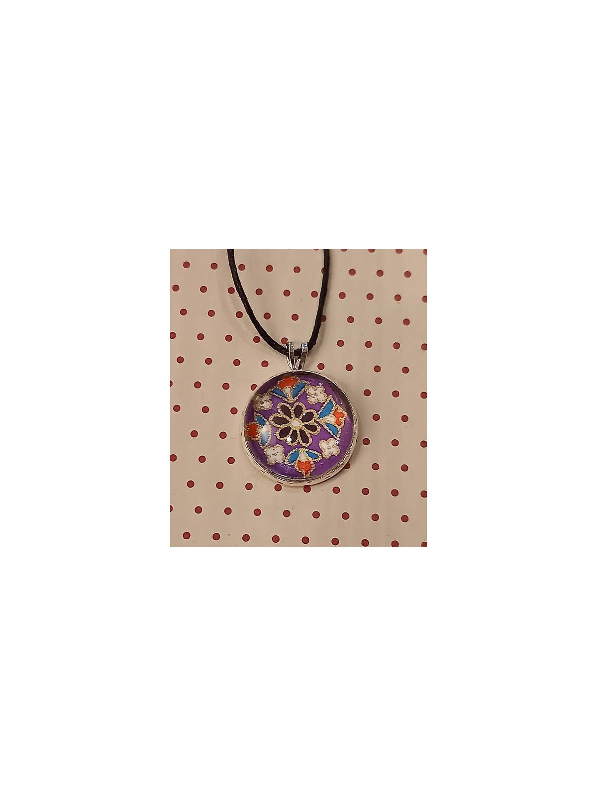 Collier cabochon origami violet