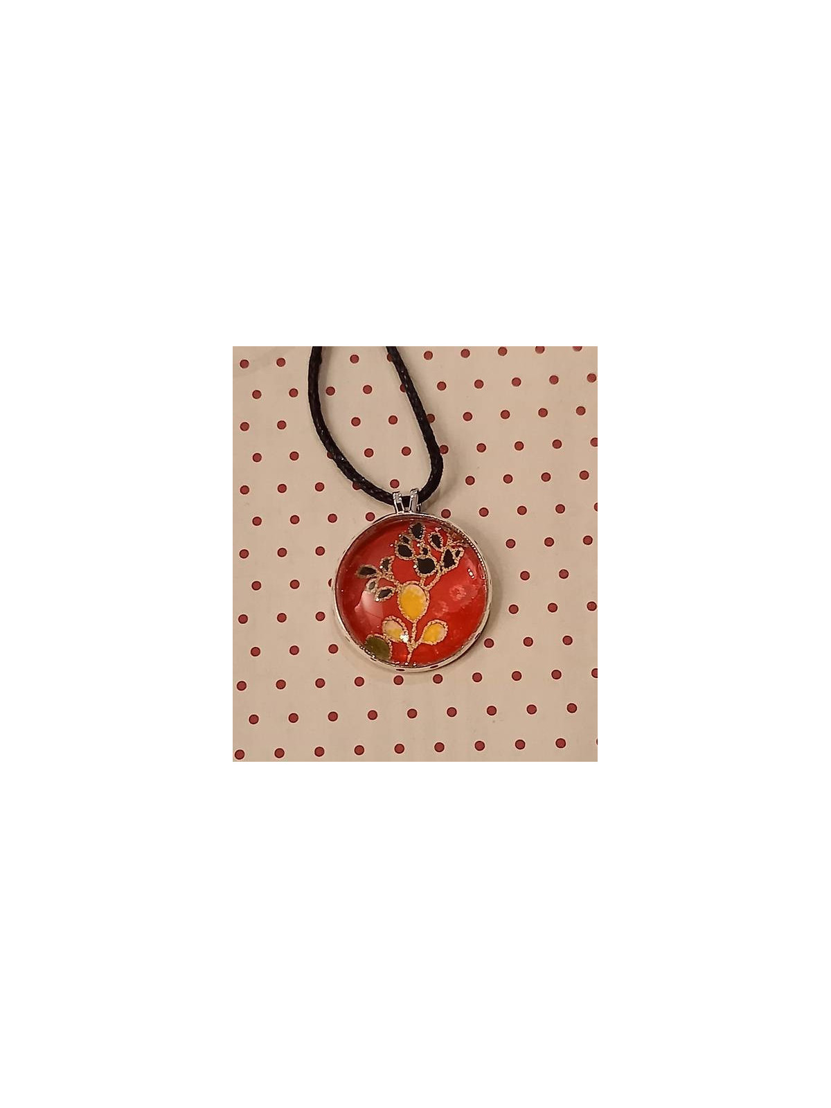 Collier cabochon origami rouge