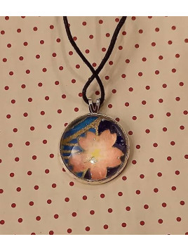 Collier cabochon origami fleur rose