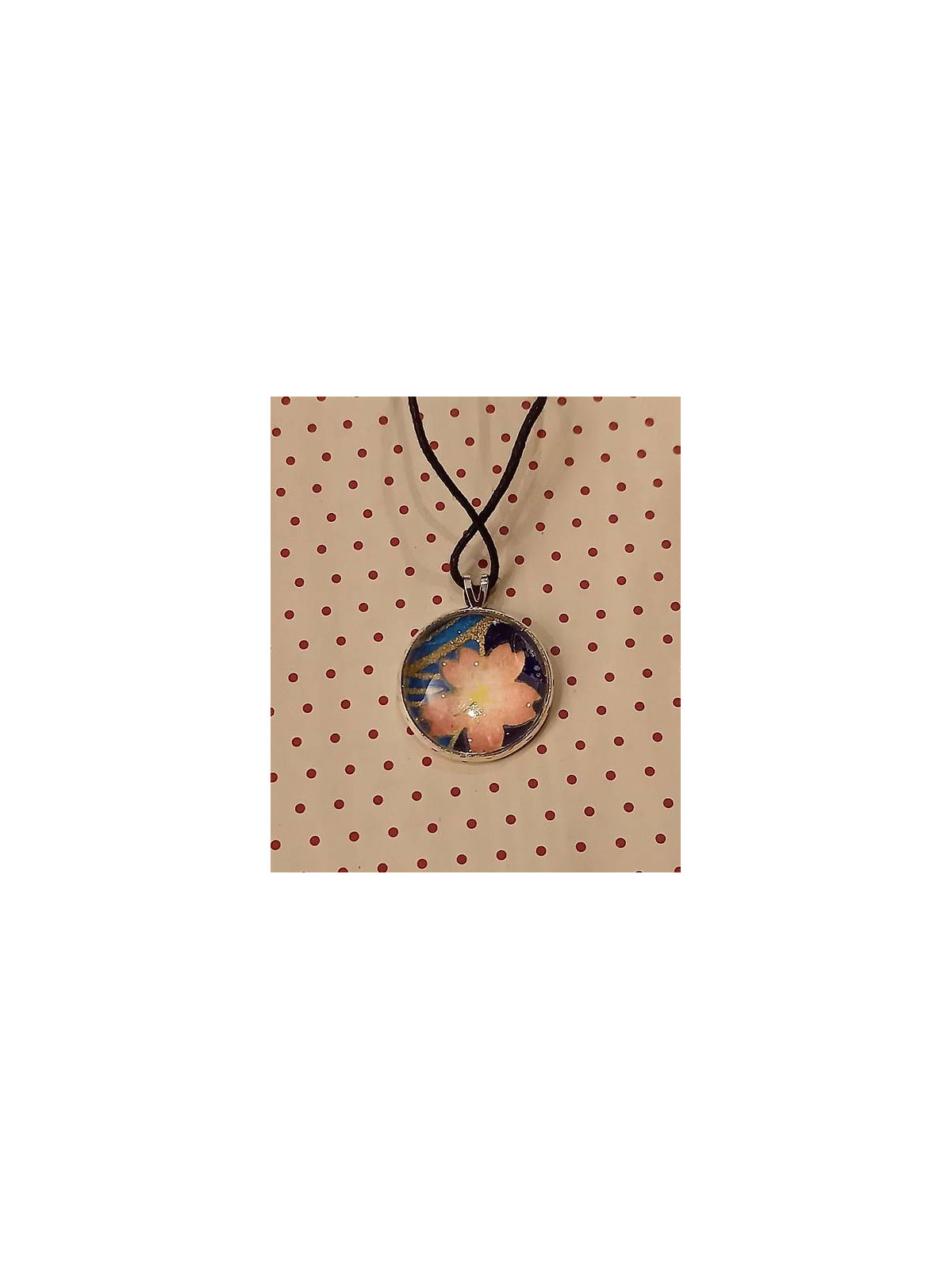 Collier cabochon origami fleur rose