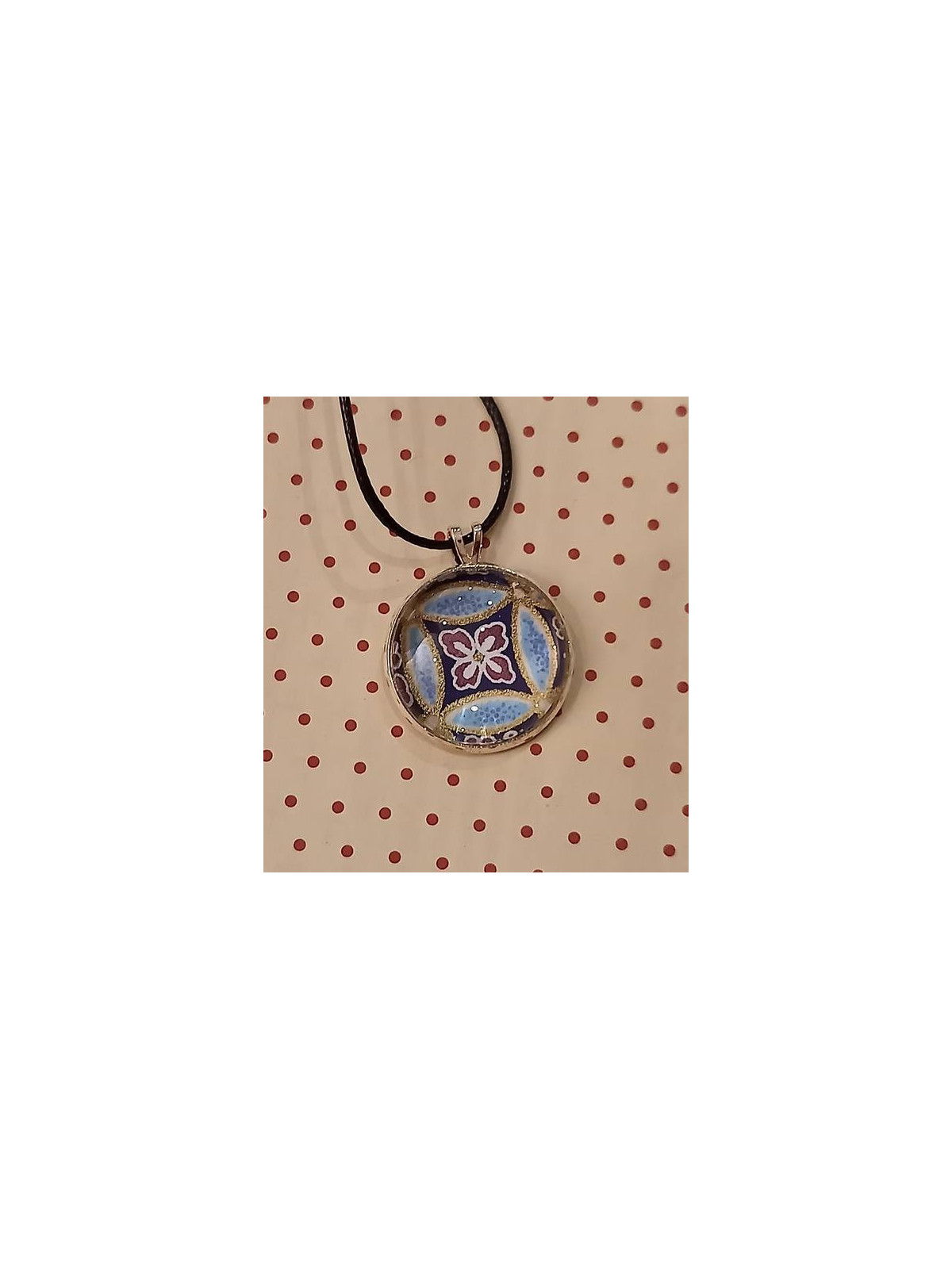 Collier cabochon origami bleu