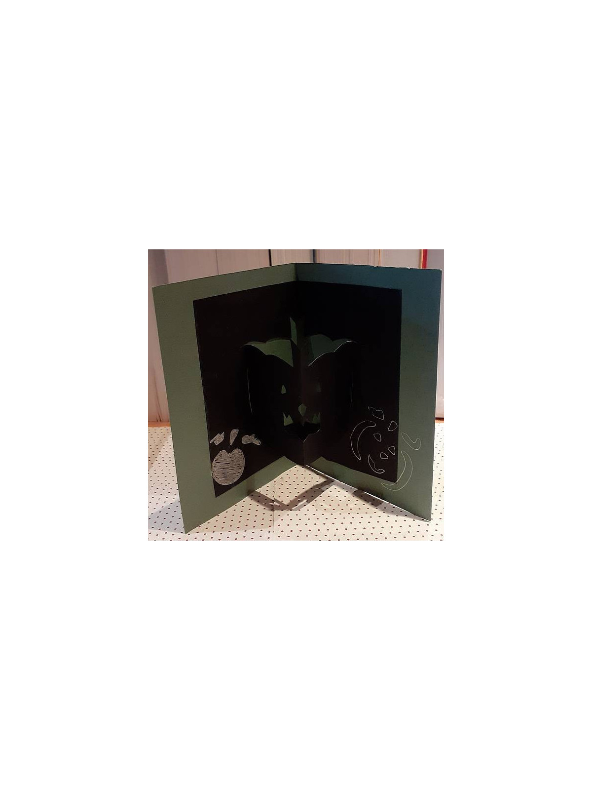 Carte postale pop-up Halloween citrouille verte et citrouille