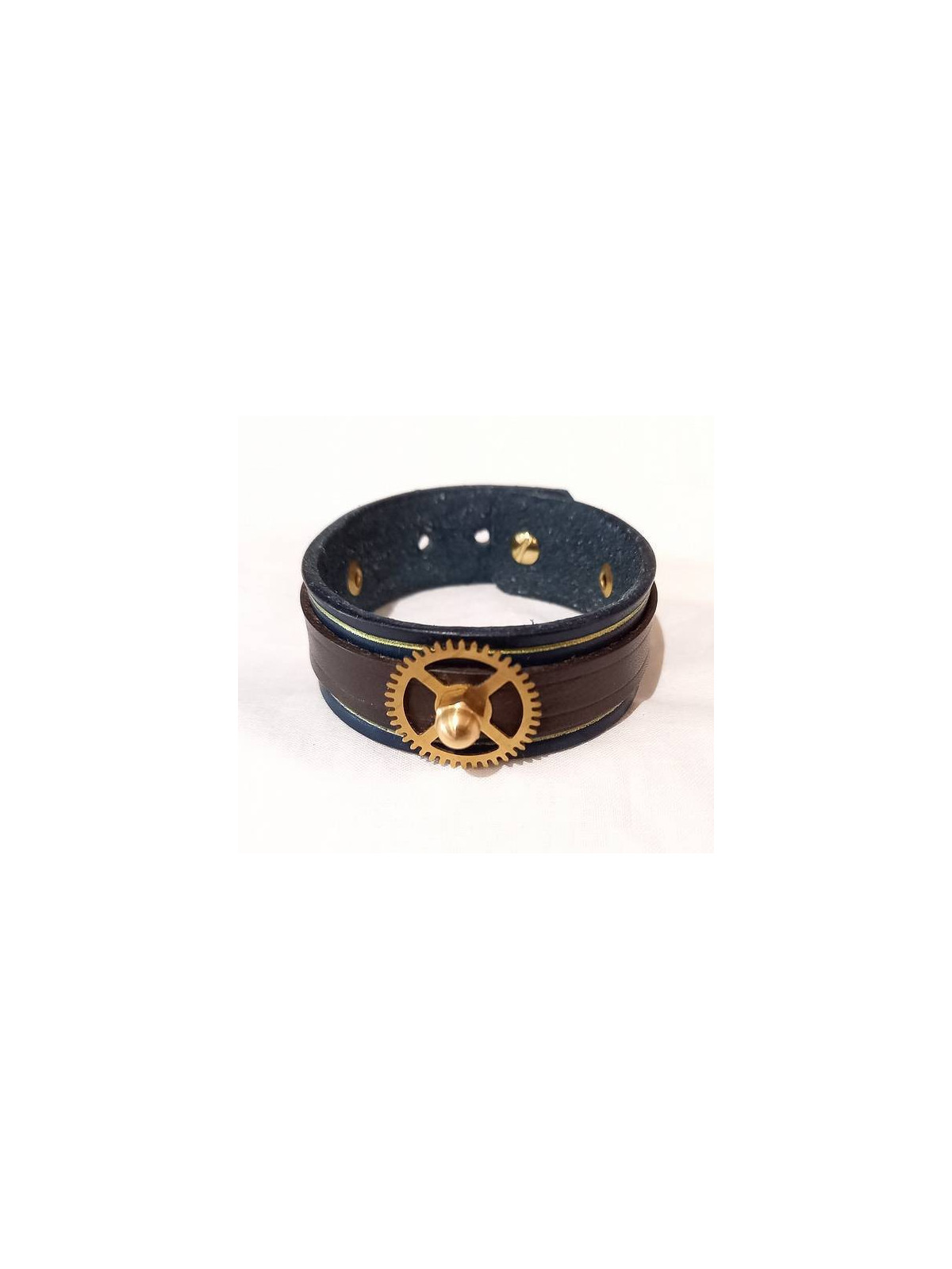 Bracelet fin steampunk en cuir bleu / marron