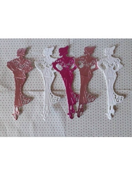 Lot décorations de Noël en mousse silhouettes féminines roses