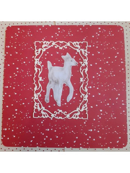 Carte carrée de Noël daim sur fond rouge