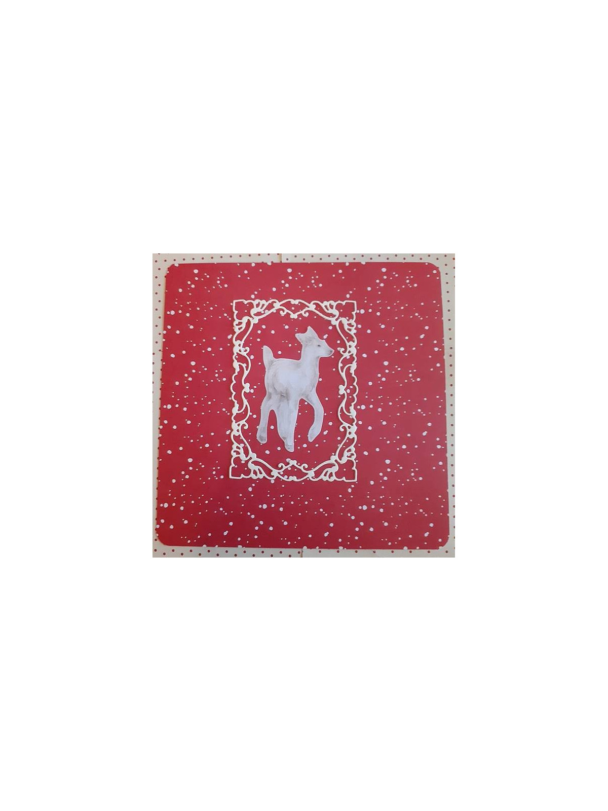 Carte carrée de Noël daim sur fond rouge