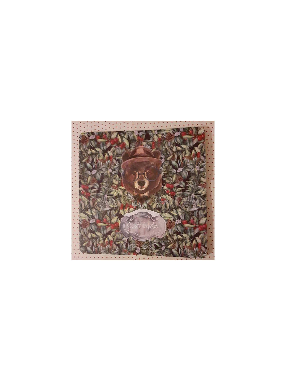 Carte carrée de Noël sweet winter ours à lunettes