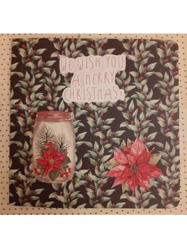 Carte carrée de Noël bocal floral et Hellébore