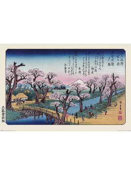 Affiche Mount Fuji Koganei bridge par Utagawa Hiroshige en stock à ciel rouge dijon