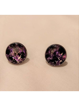 Paire de boucles d'oreilles en résine pailletée violette