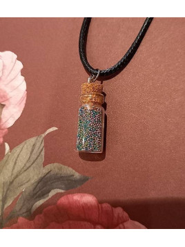 Collier fiole Micro-billes pastel