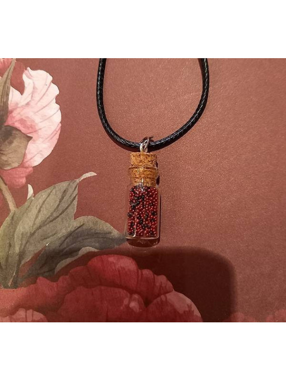 Collier fiole Micro-billes rouges et noires