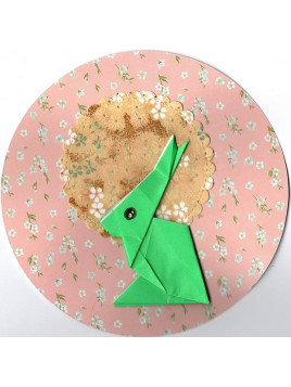 Carte ronde origami lapin vert foncé