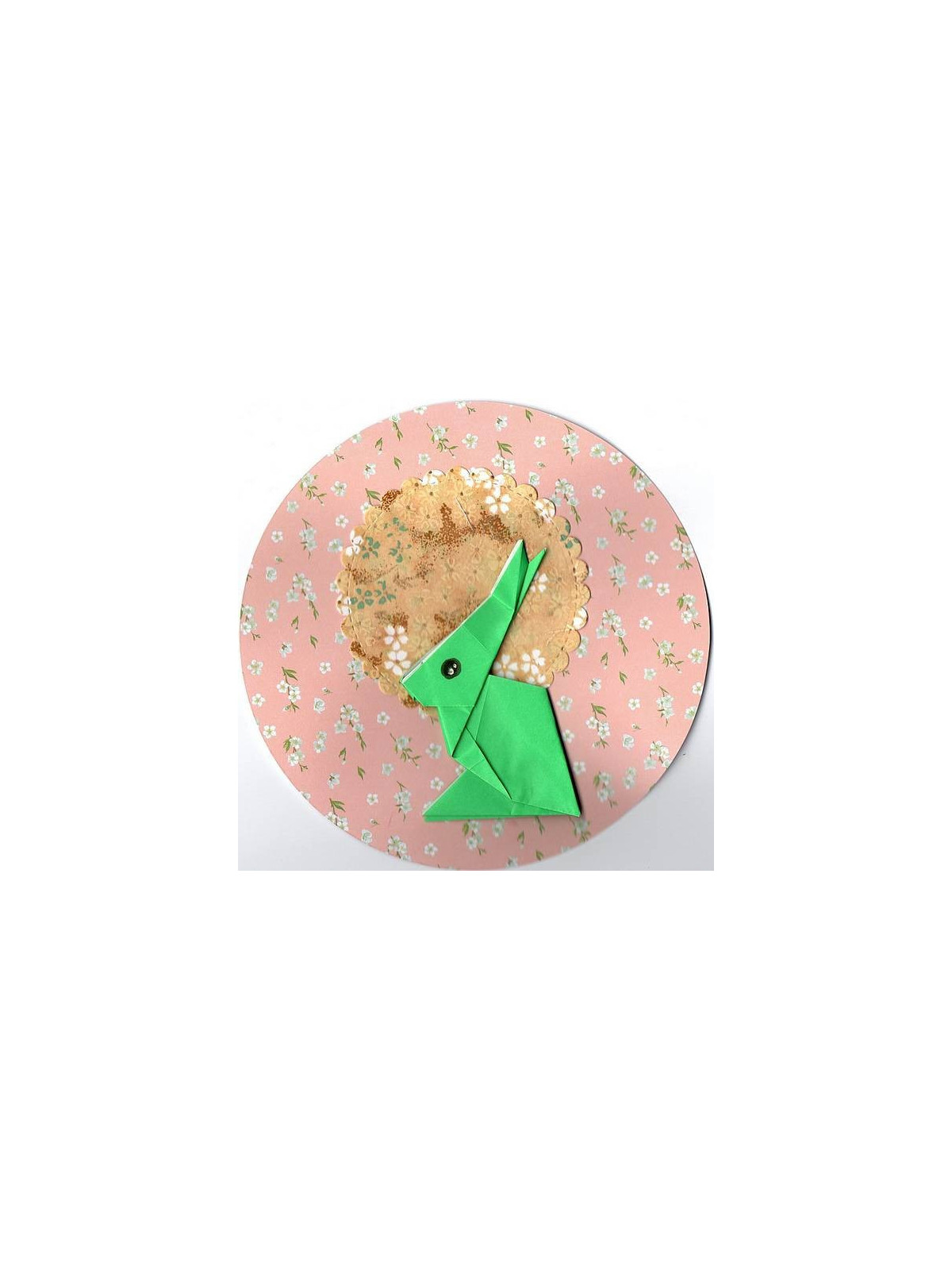 Carte ronde origami lapin vert foncé