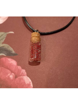 Collier fiole microbilles rouges et blanches
