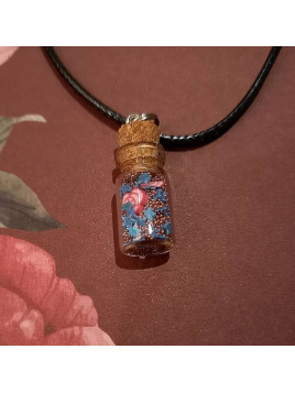Collier fiole microbilles roses et étoiles bleues