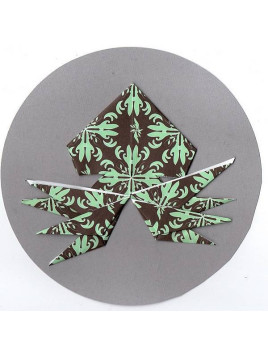 Carte ronde origami pieuvre verte et marron